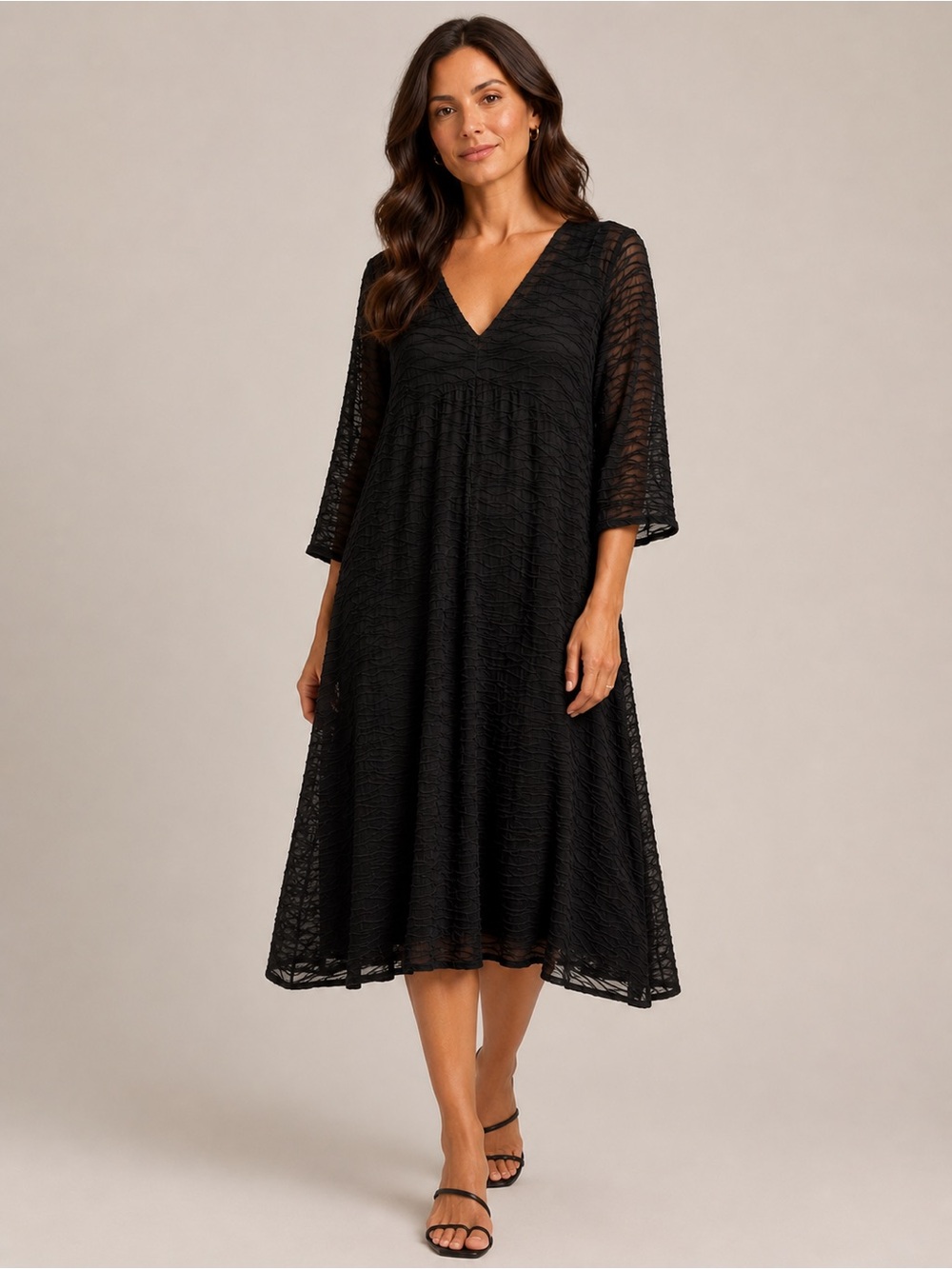 Annikki Karvinen Handmade in Finland Black Textured Crinkle Dress Lagenlook